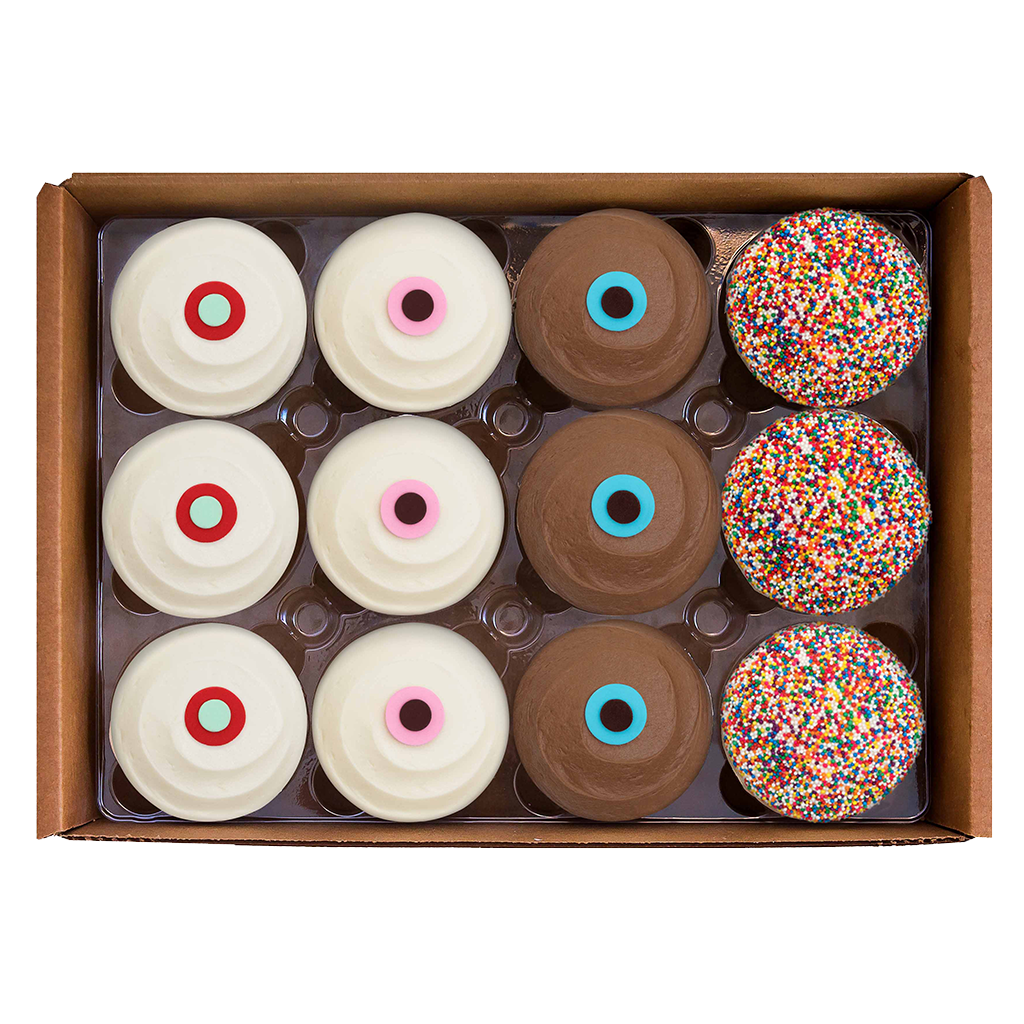 Assorted Dozen National Shipping Box includes a dozen best-sellers ‚Äì Red Velvet, Vanilla, Dark Chocolate, and Sprinkle. 