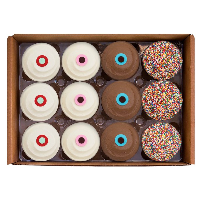 Assorted Dozen National Shipping Box includes a dozen best-sellers ‚Äì Red Velvet, Vanilla, Dark Chocolate, and Sprinkle. 