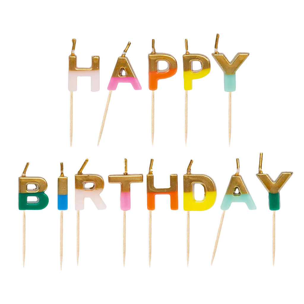 happy birthday individually dipped in gold