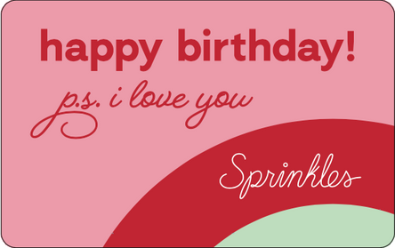 Sprinkles physical gift card for cupcakes and baked treats, perfect for birthdays and redeemable at all bakery locations