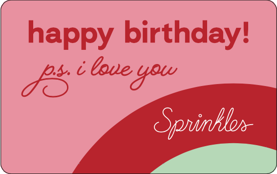 Sprinkles physical gift card for cupcakes and baked treats, perfect for birthdays and redeemable at all bakery locations