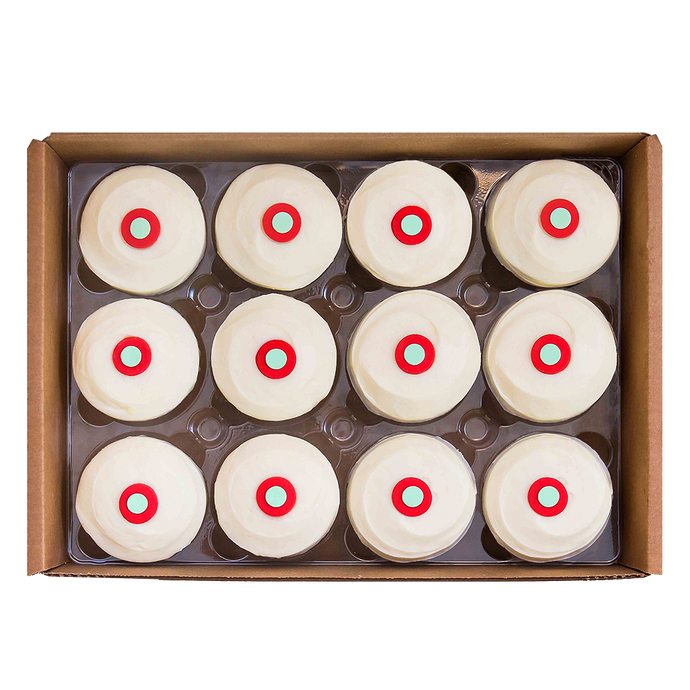 Red Velvet Dozen National Shipping Box includes a dozen red velvet cupcakes.